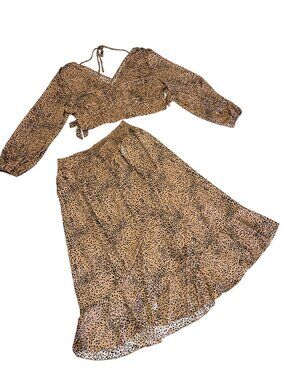 Women's Animal Print Two-Piece Set Plus Size 2XL Long Sleeve Crop Top Maxi Skirt